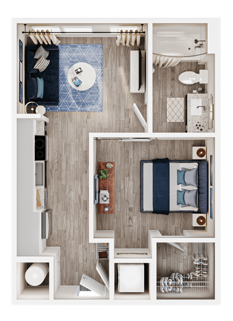 Floor plan for 1 bed, 1 bath, 496 sqft